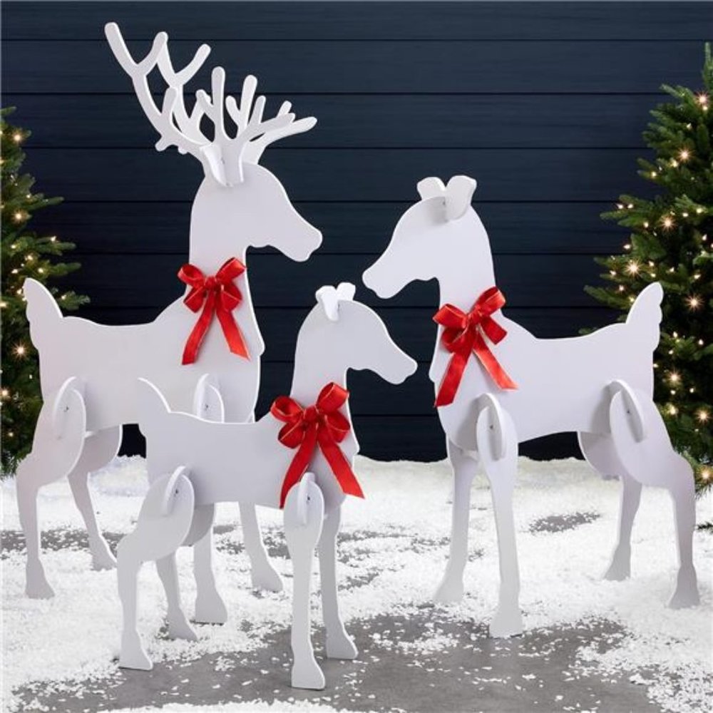 3-Piece 56in Reindeer Family Silhouette Set, Outdoor Christmas Deer Set,